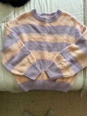 Soft Lilac and Peach Striped Women's Sweater